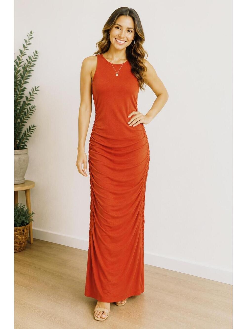 Princess Polly‎ Orange Ruched Sleeveless Maxi Dress Size S/M